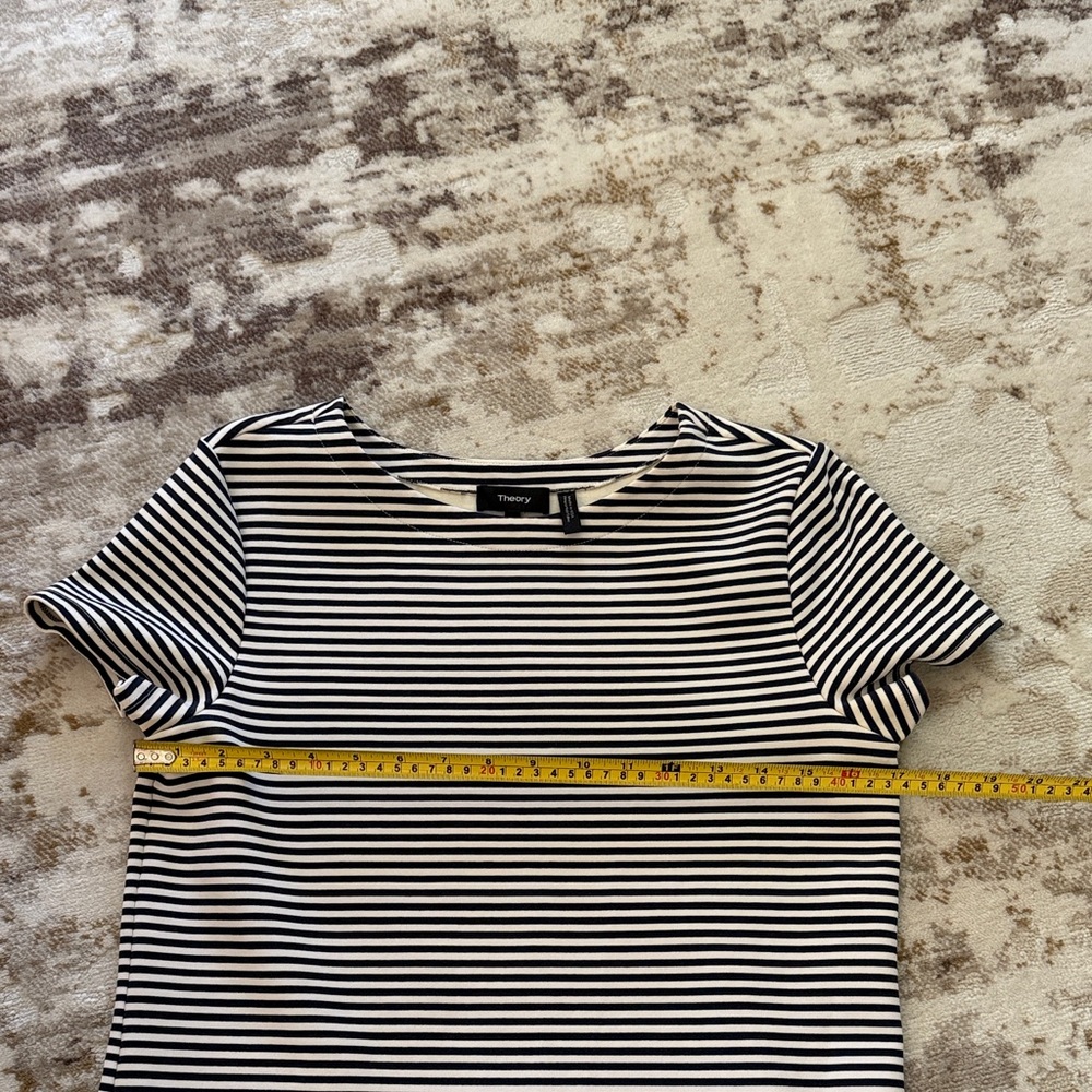 Theory Cream Top with Navy Striped Neckline - Picture 4 of 6